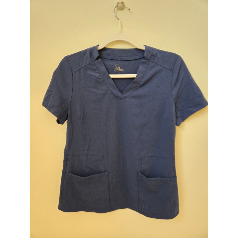 Jaanuu XS Blue Stretch Scrub Top Womens Medical Nursing Uniform Side Zip